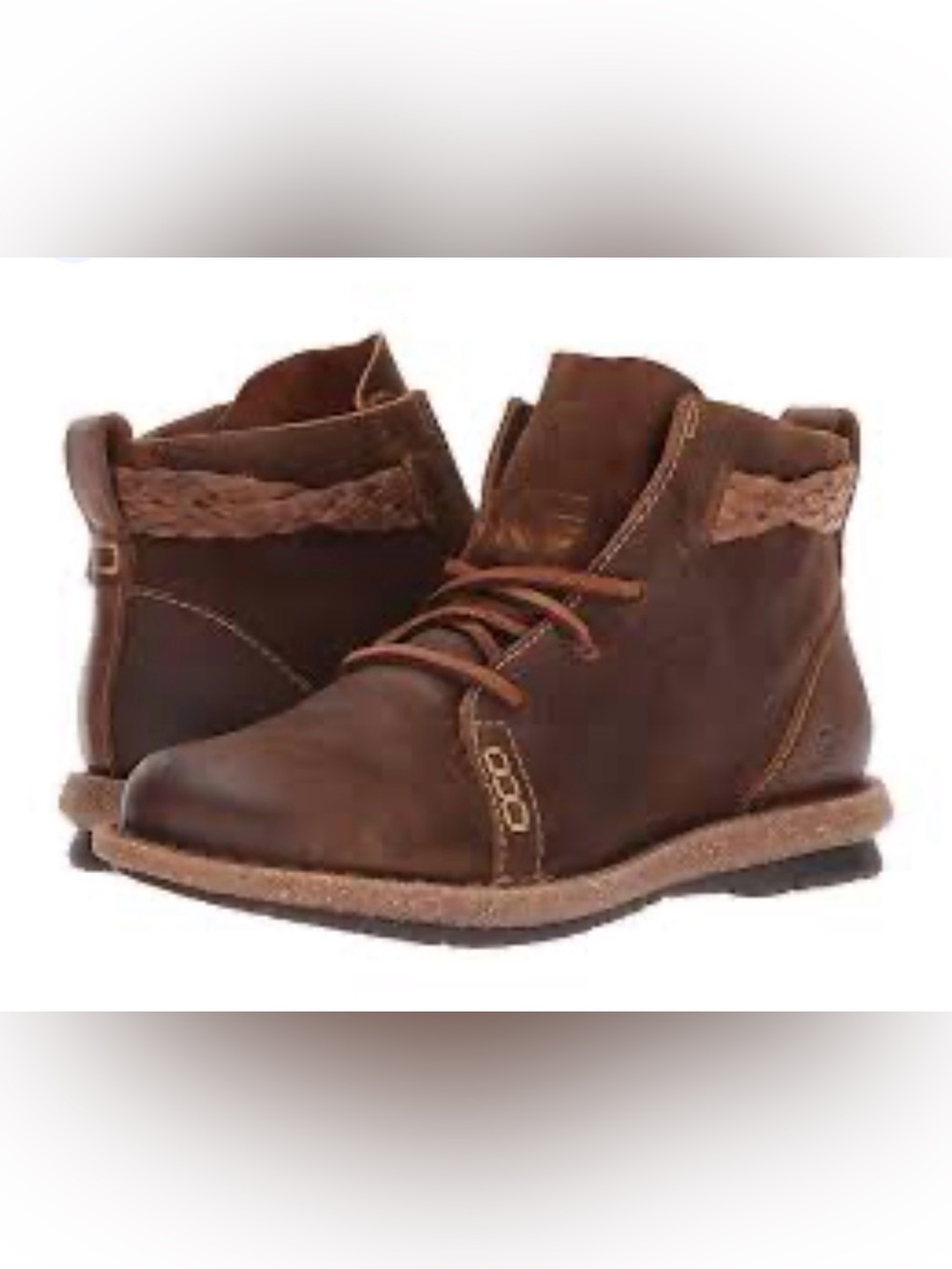 Born Women's Brown Leather Braided-Collar Ankle Booties Sz 8/39